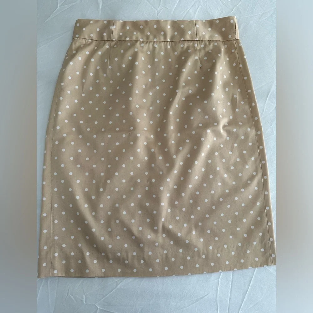 J Crew Skirt, polka dots, tan/white, size 6